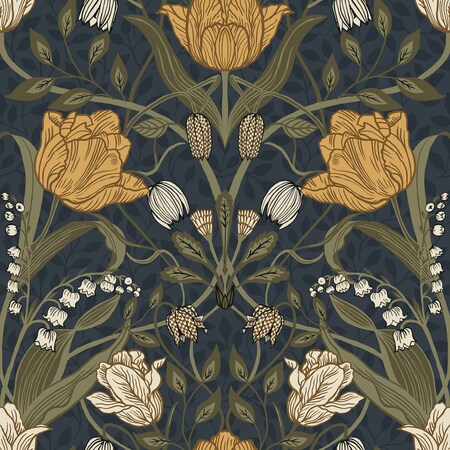 Manhattan Comfort Lincoln Filippa Navy Tulip 33 ft L X 209 in W Wallpaper BR4080-44106